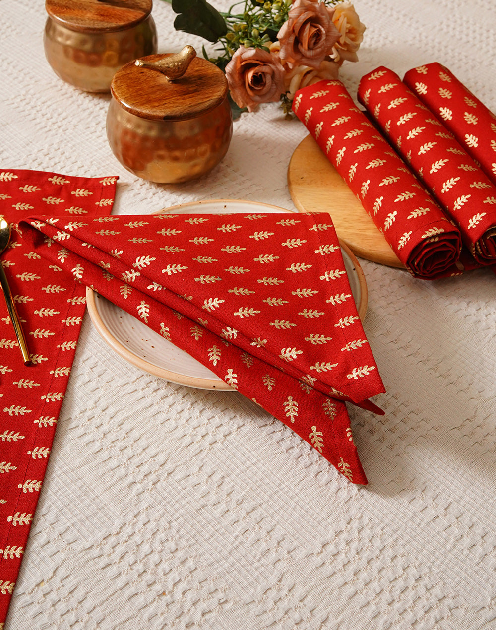 Set of 6 - 16" Red Decorative 100% Cotton Table Napkins