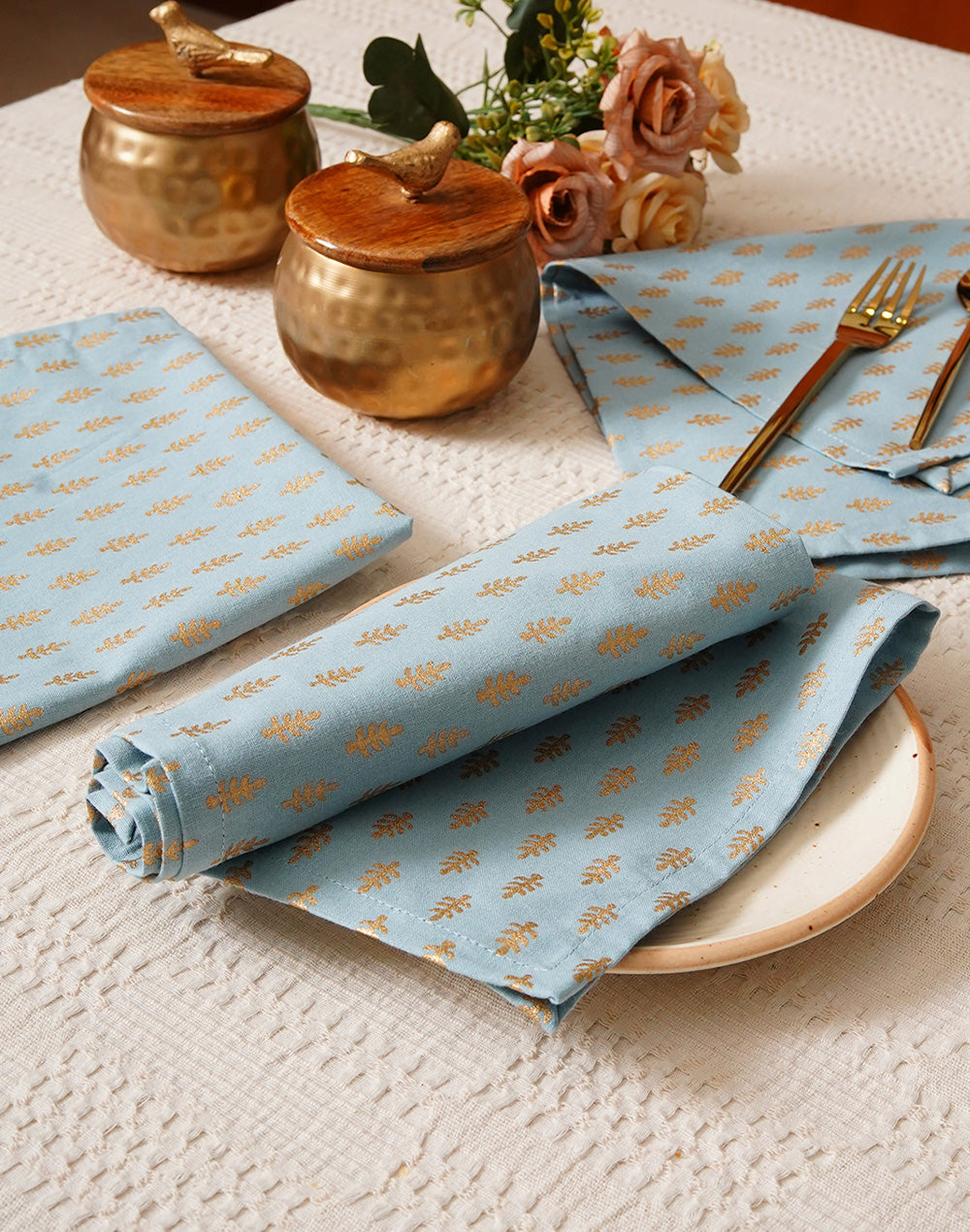Set of 6 - 16" Blue Decorative 100% Cotton Table Napkins