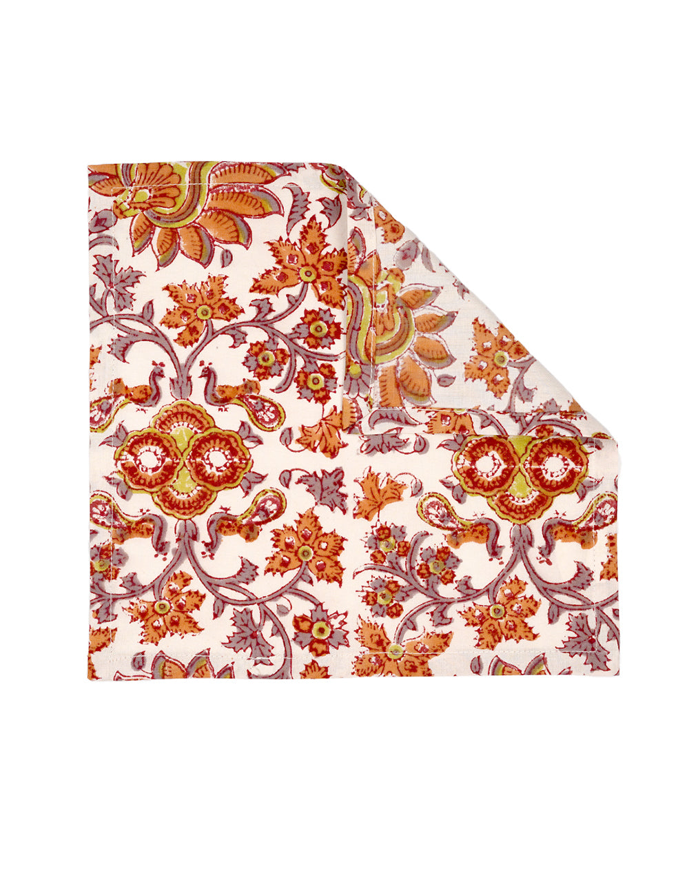 Set Of 6 - 10" Jacobean Jaal Printed Cotton Cocktail Napkin