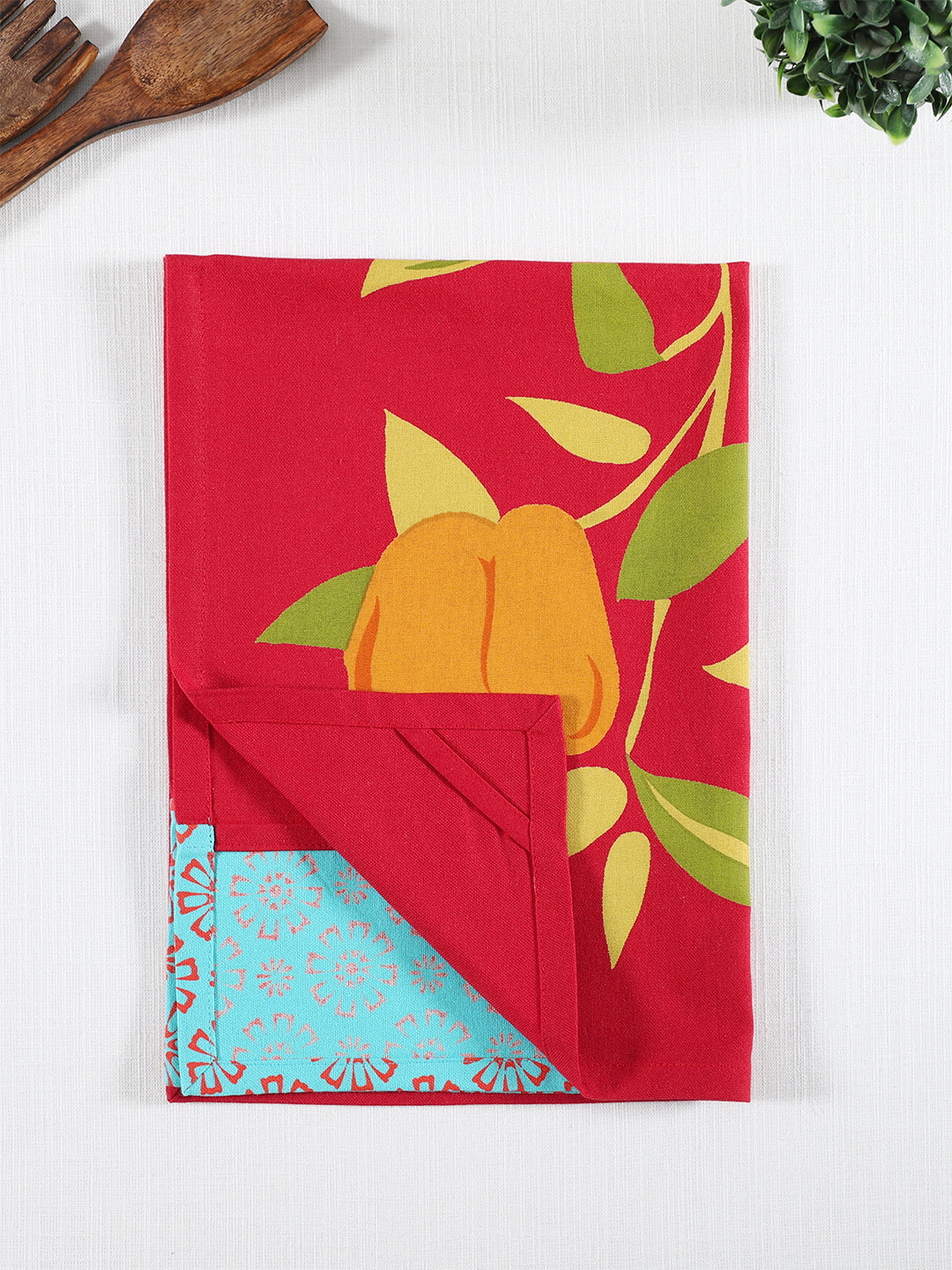 Set of 3 - Red Printed Reusable Cotton Kitchen Towel