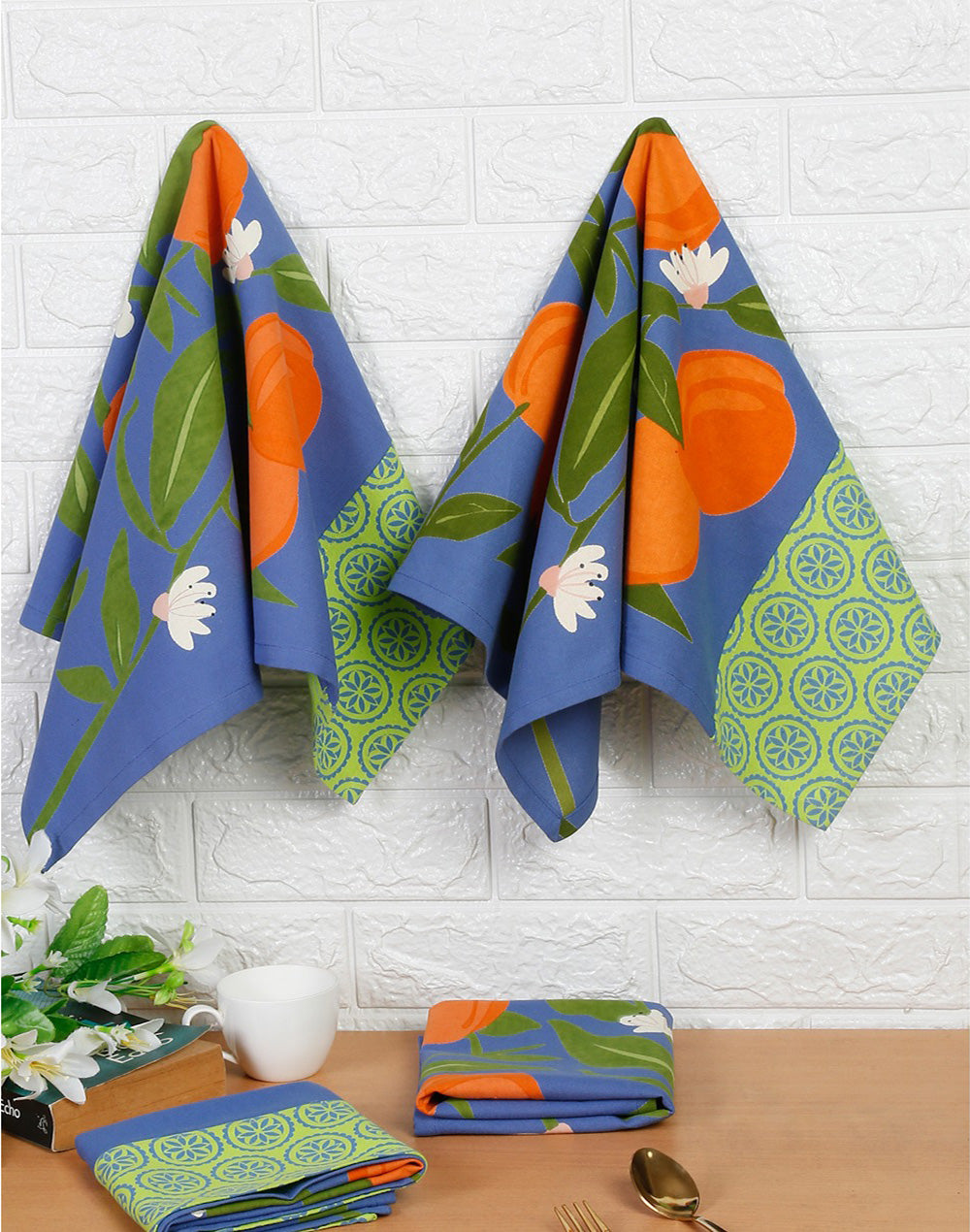 Set of 4 - Blue Cotton Reusable Kitchen Towel