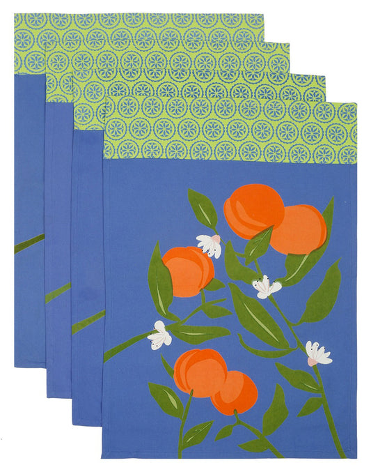 Set of 4 - Blue Cotton Reusable Kitchen Towel