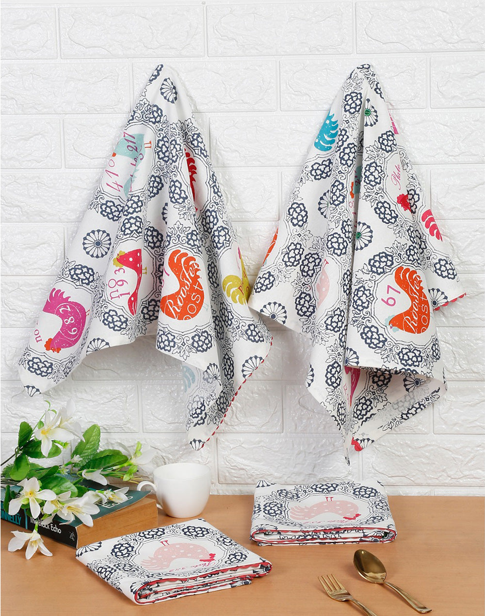 Set of 4 - Multicolour Printed Cotton Kitchen Towel/ Dish Towel