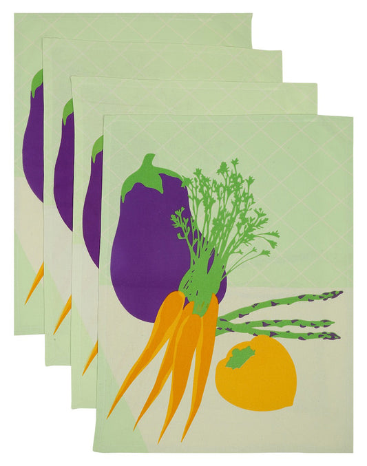 Set of 4 - Green Vegetable Cotton Kitchen Towel/ Dish Towel
