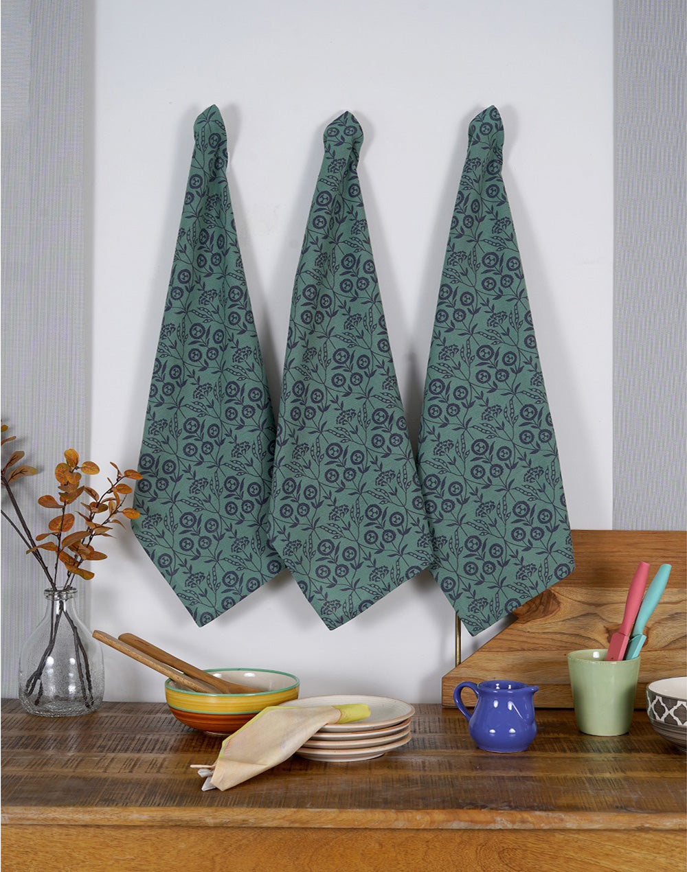 Set of 3 - Green Cotton Cloth for Kitchen/ Tea Towel