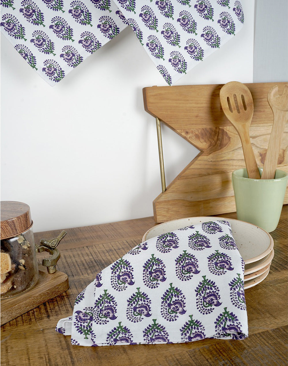 Set of 3 - White Boota Cotton Kitchen Towel/ Tea Towel