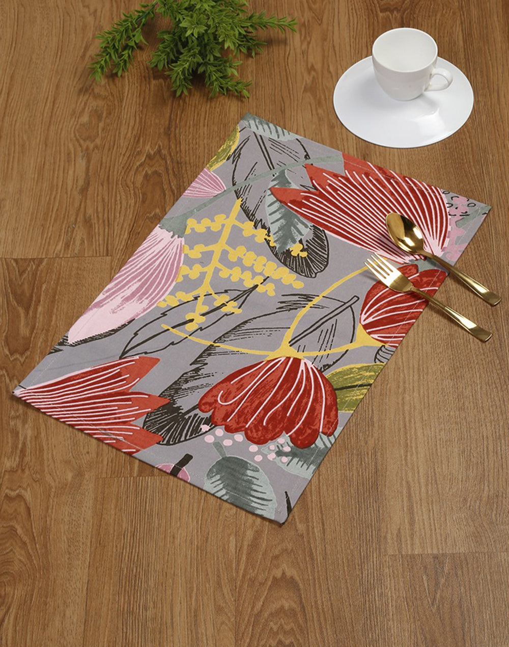 Set of 4- Grey Cotton Placemat For Dining Table