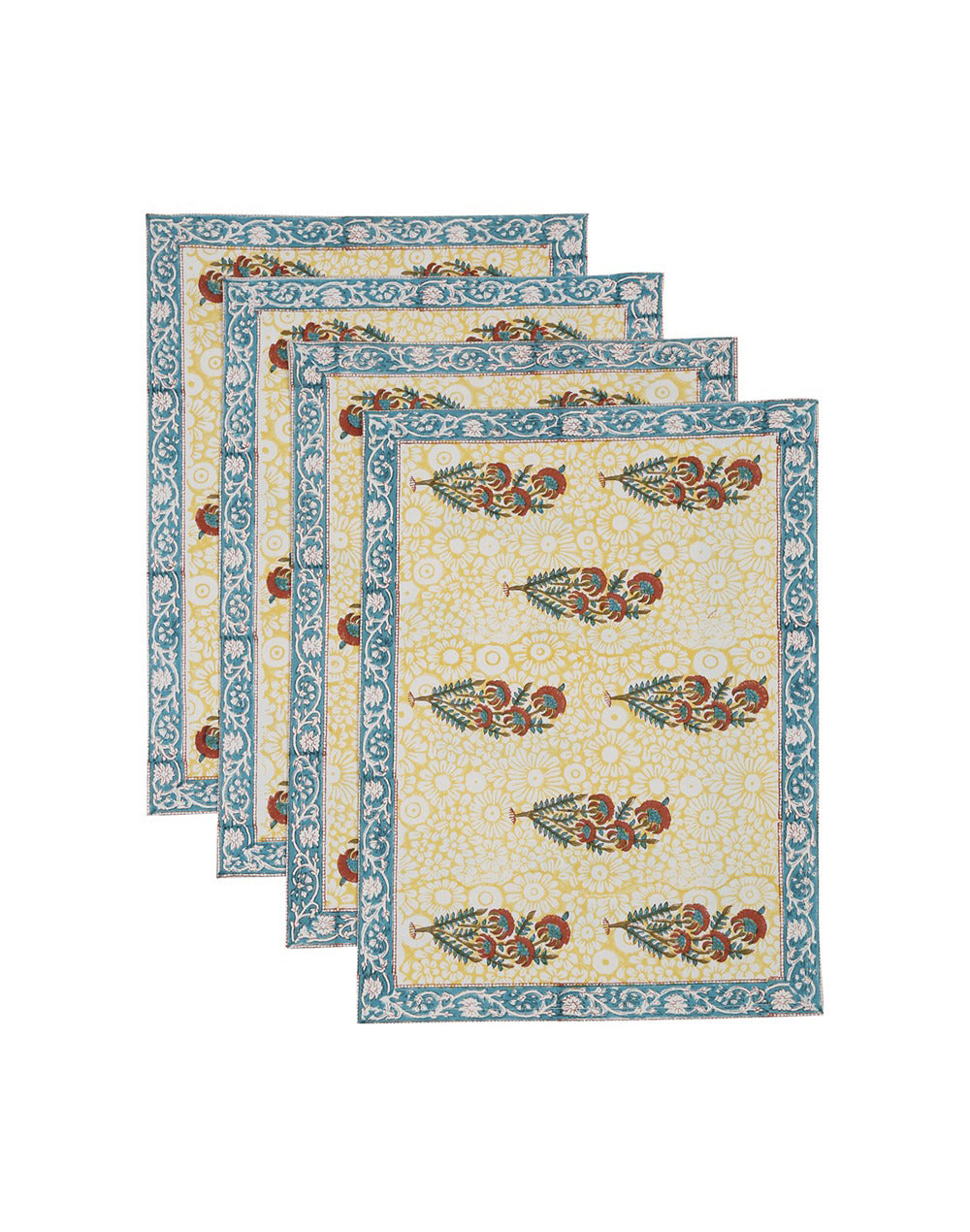 Set of 4- Yellow 100% Cotton Printed Placemat