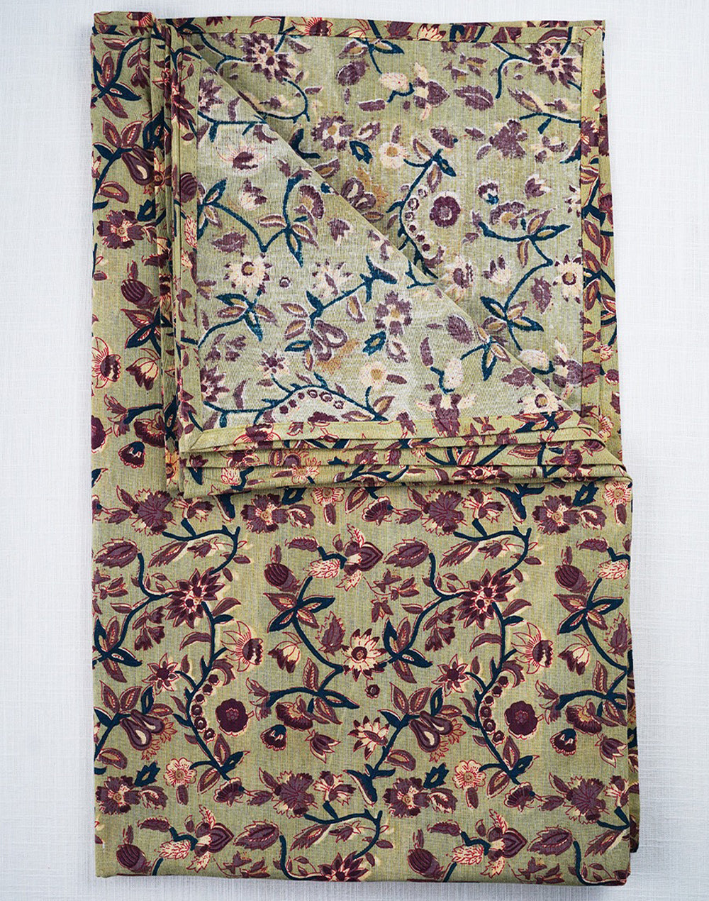 Green Cotton Floral Table Cover