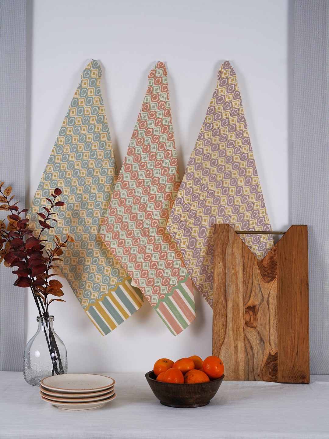 Set of 3 - Orange Geometric Multipurpose Kitchen Towel