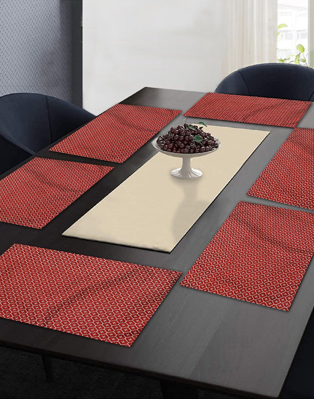 Set Of 6 - Red Gold Printed Decorative Placemat Set