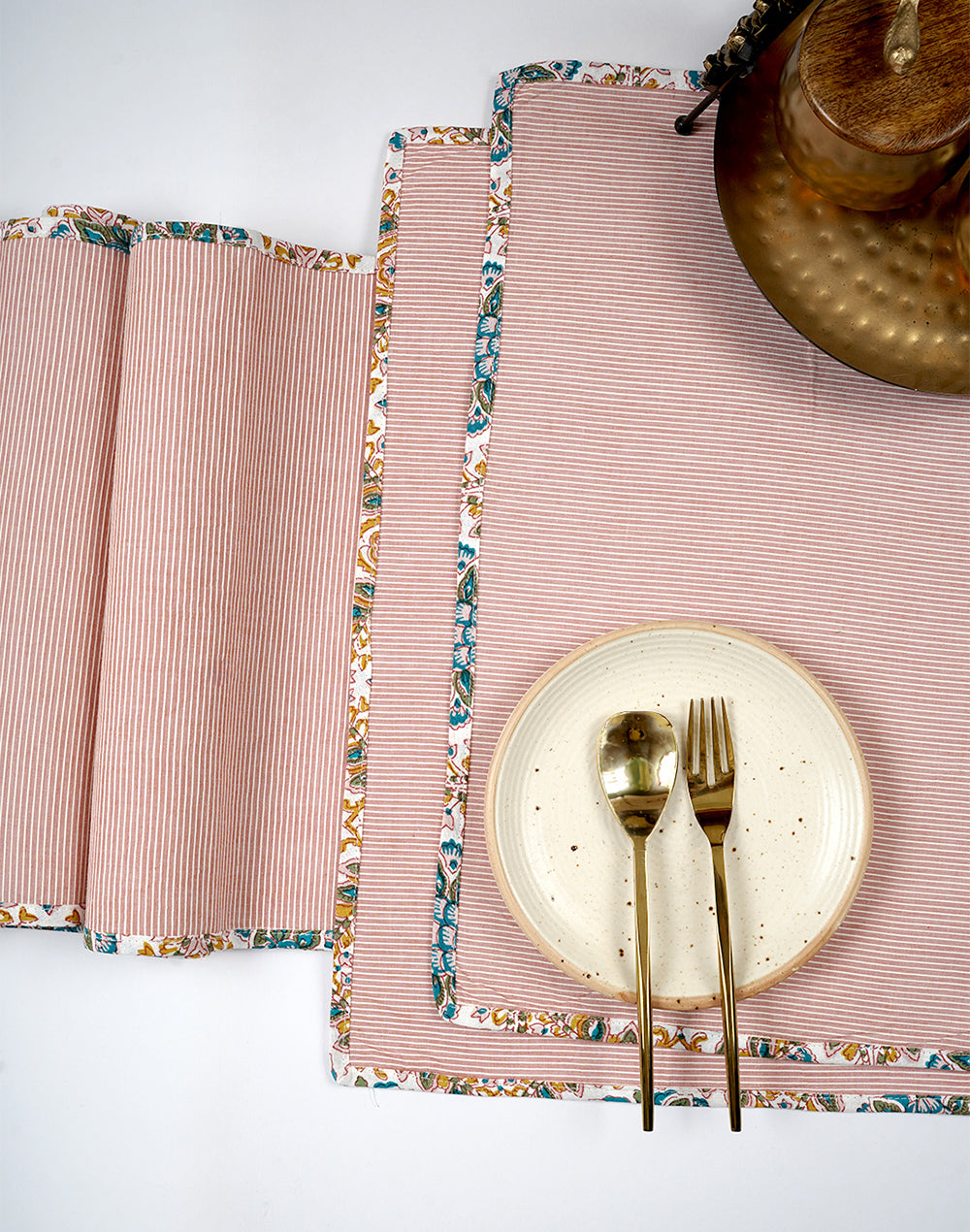 Set Of 6 - Pink Cotton Stripes Dinner Placemats
