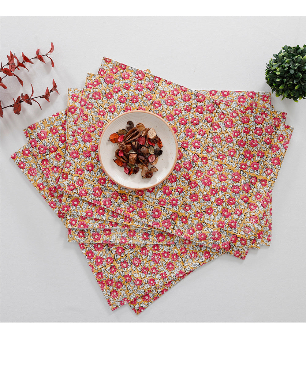 Set Of 6 - Pink Spring Cotton Placemat Set