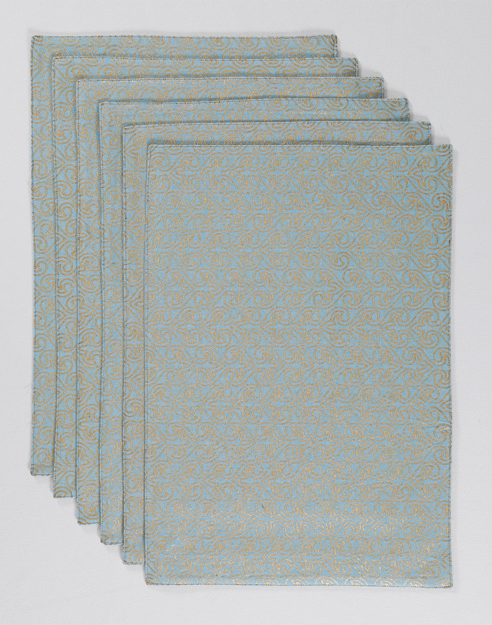 Set Of 6 - Blue Cotton Decorative Placemat Set