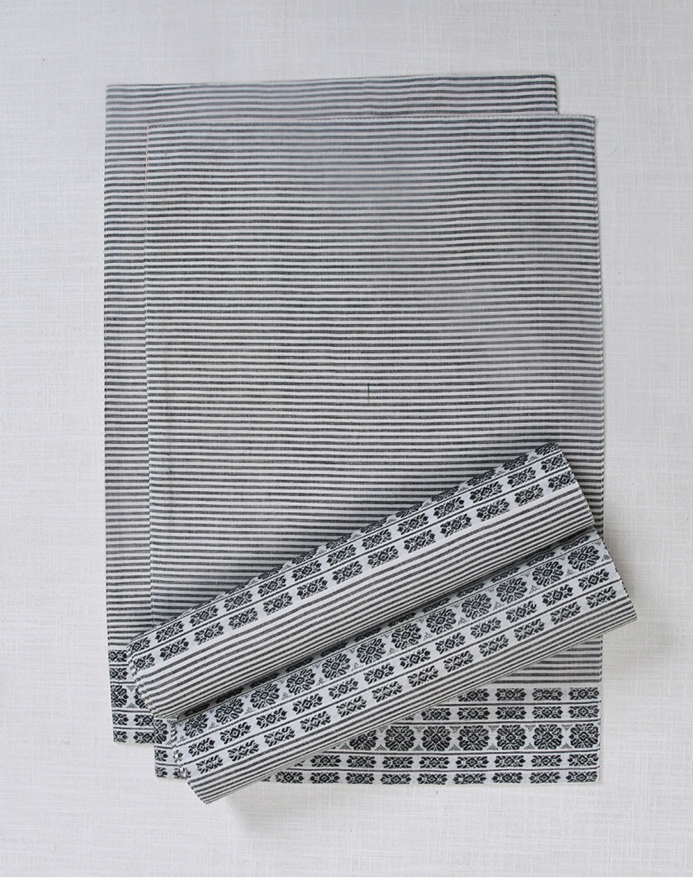 Set Of 4 - Black Cotton Stripes Tablemats