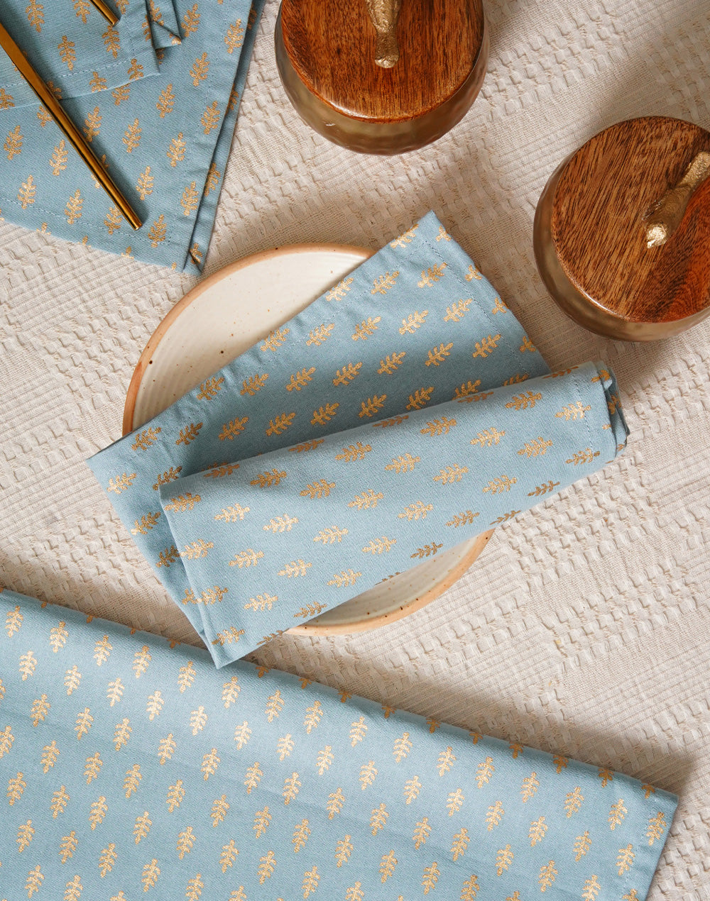 Set of 6 - 16" Blue Decorative 100% Cotton Table Napkins