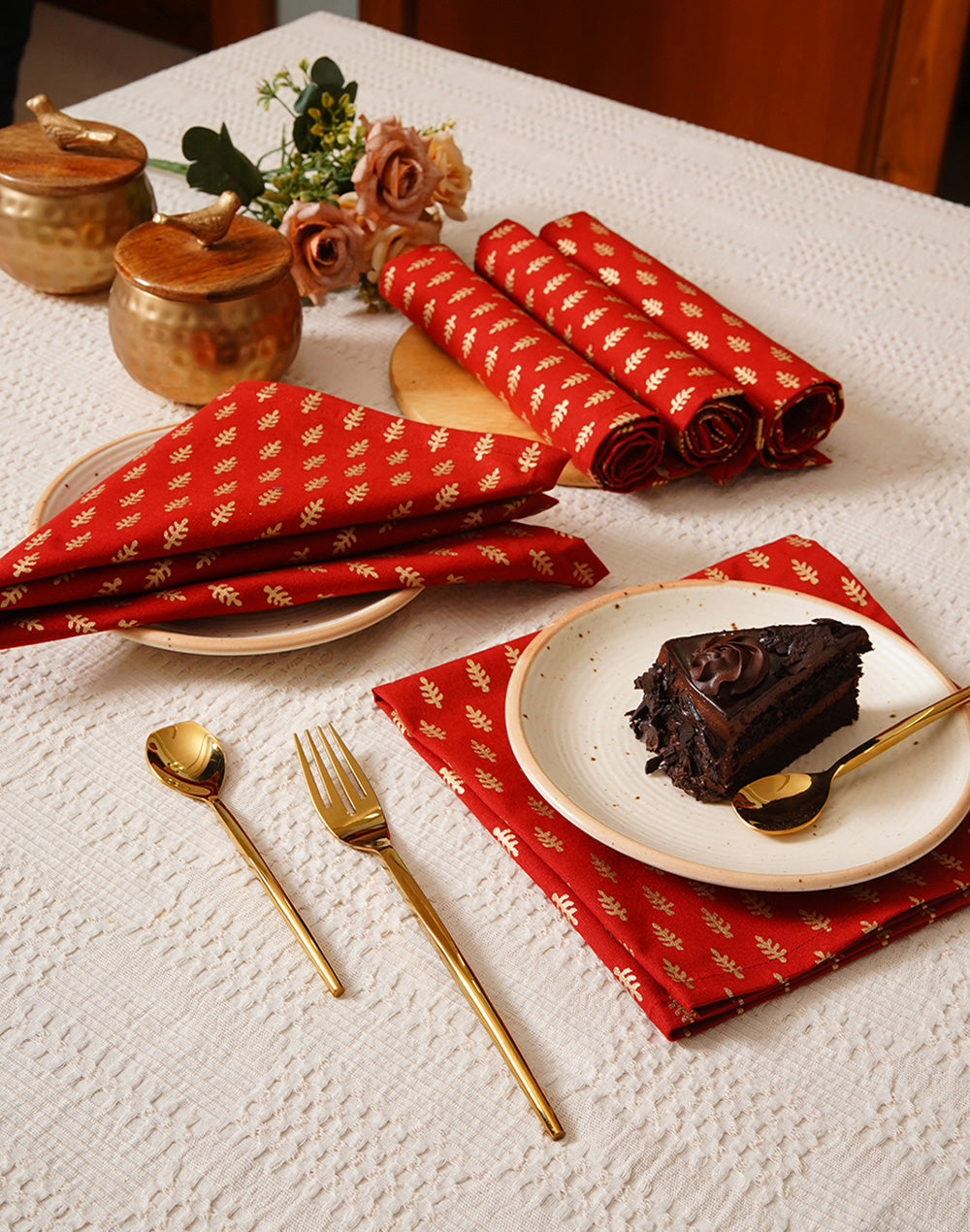 Set of 6 - 16" Red Decorative 100% Cotton Table Napkins
