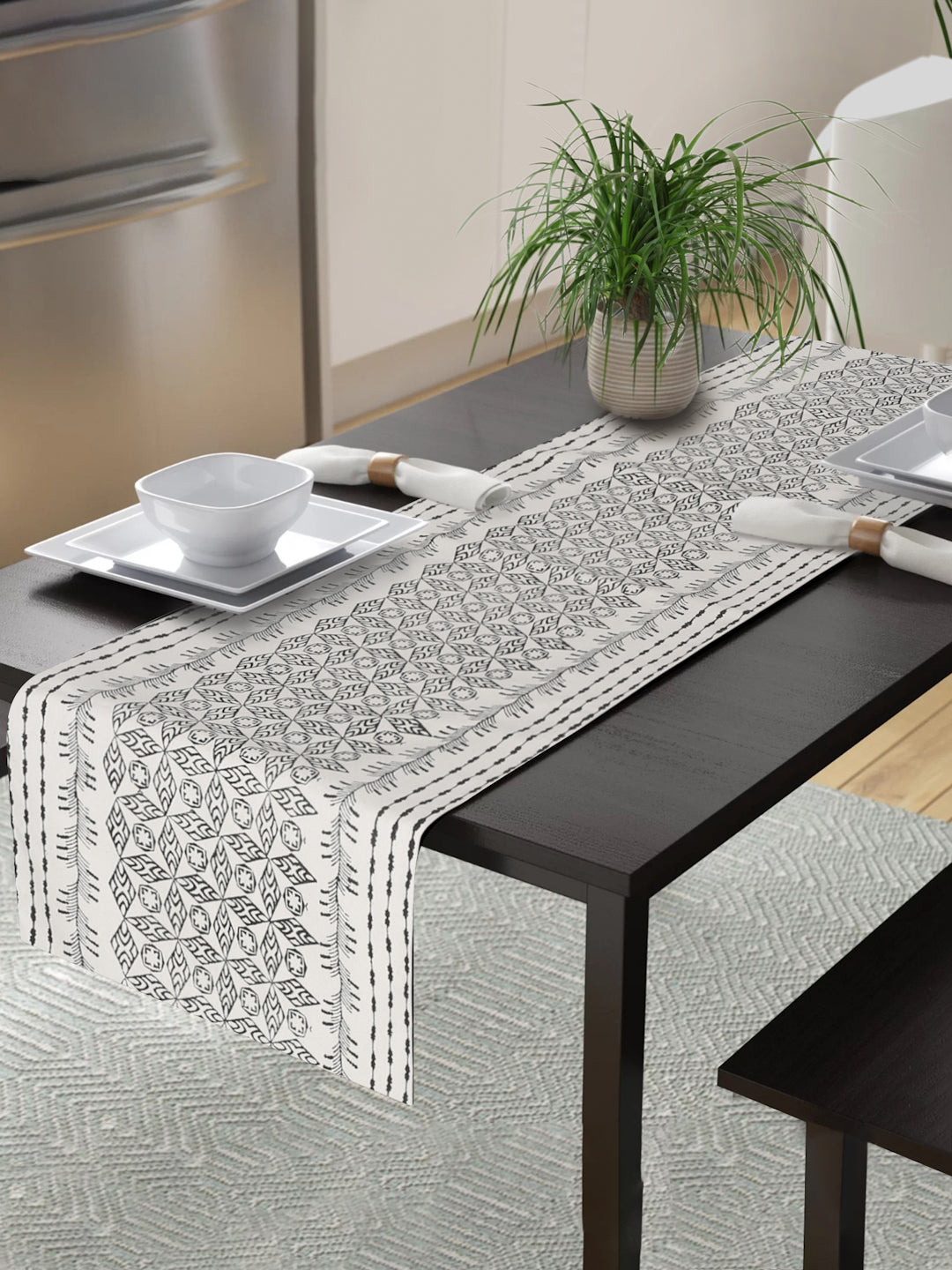 White Printed Center Table Runner