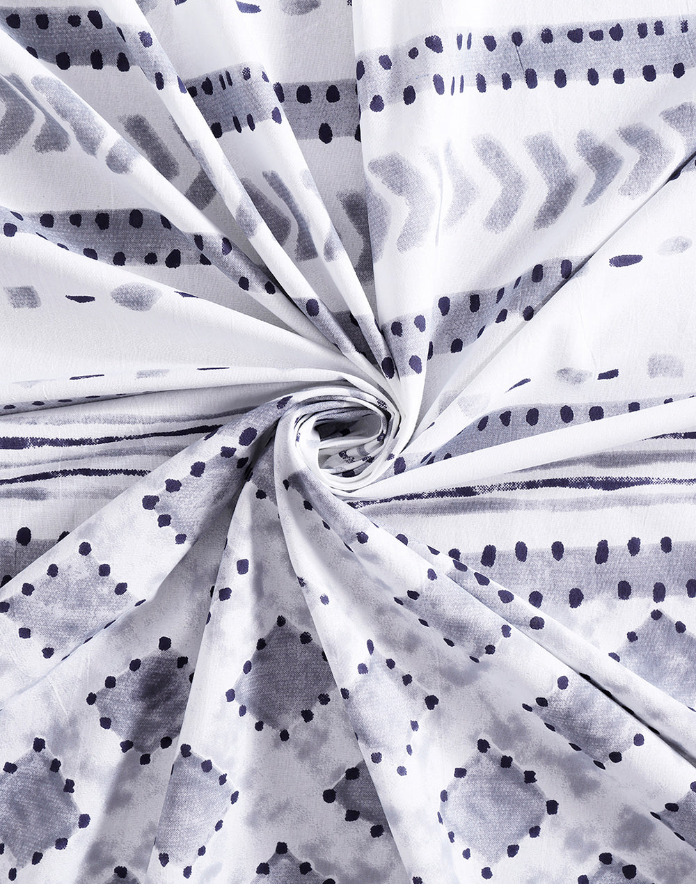 King Size - Geometric Print Cotton Bedsheet Set with 2 Pillow Covers