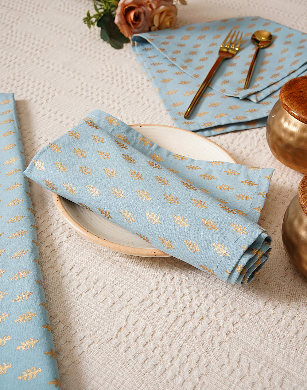 Set of 6 - 16" Blue Decorative 100% Cotton Table Napkins