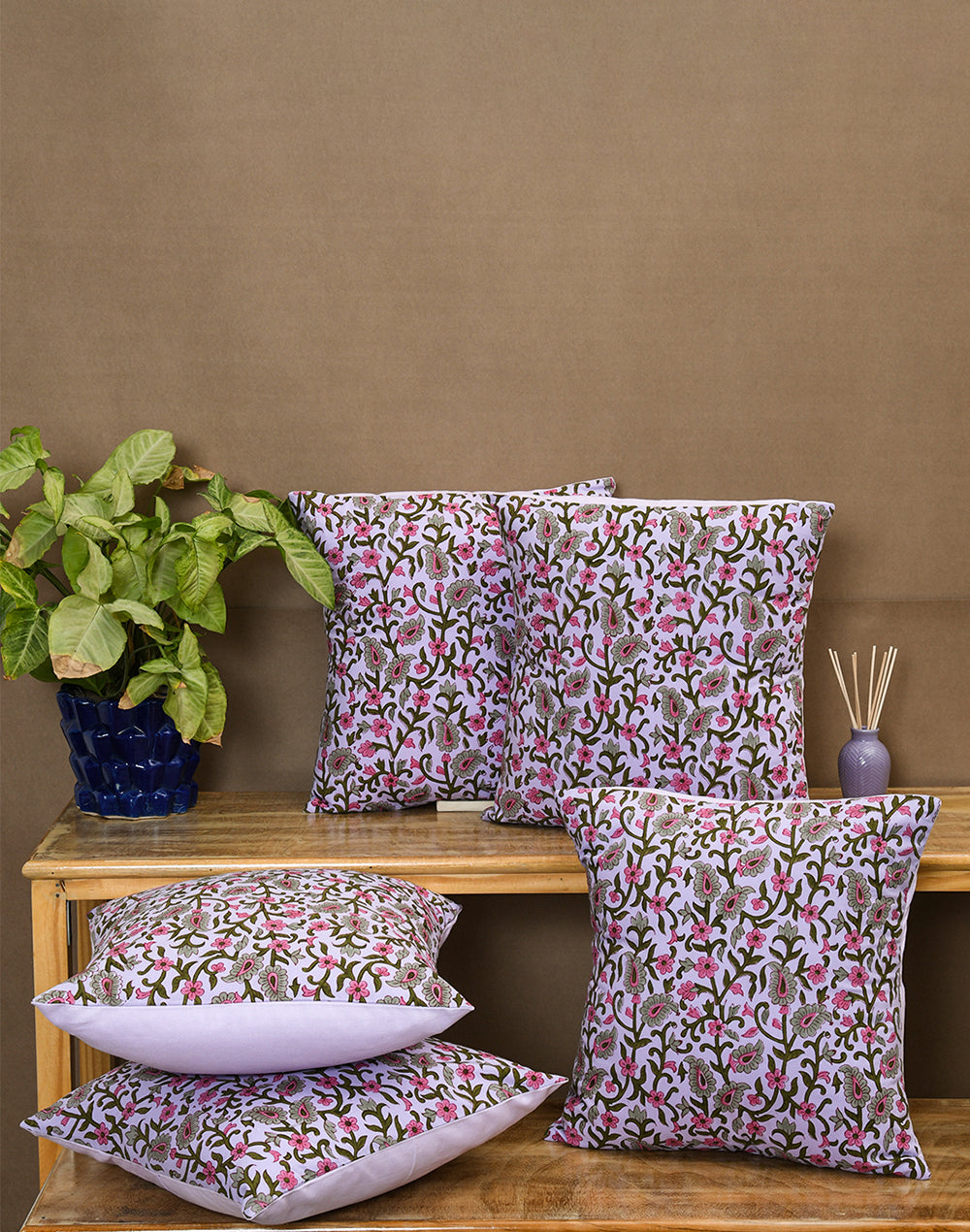 Set Of 5 - Lavendar Cotton Cushion Cover - 16"X16"