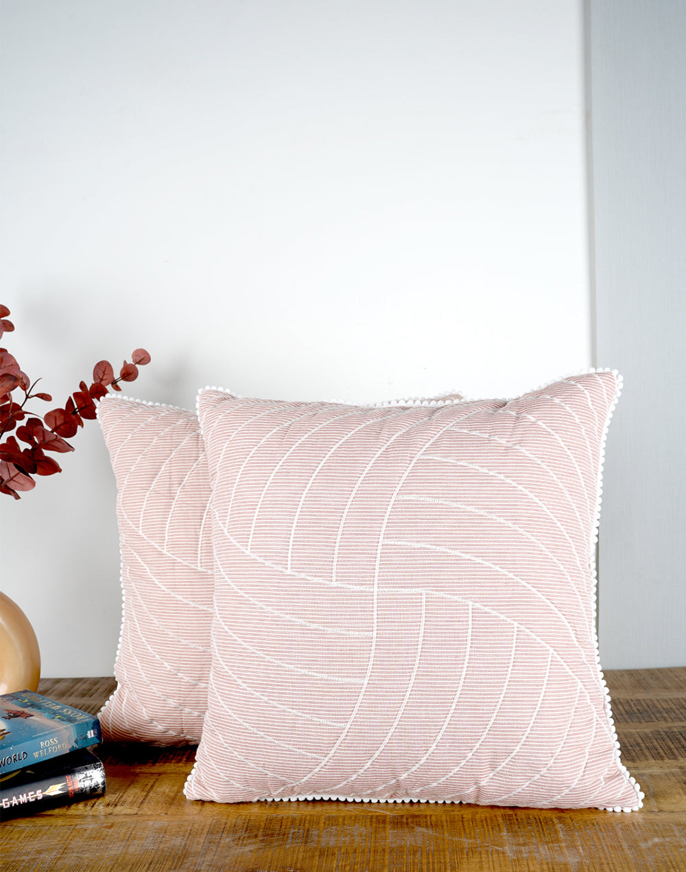 Set Of 2 - Peach Quilted Cotton Cushion Cover - 16"X16"