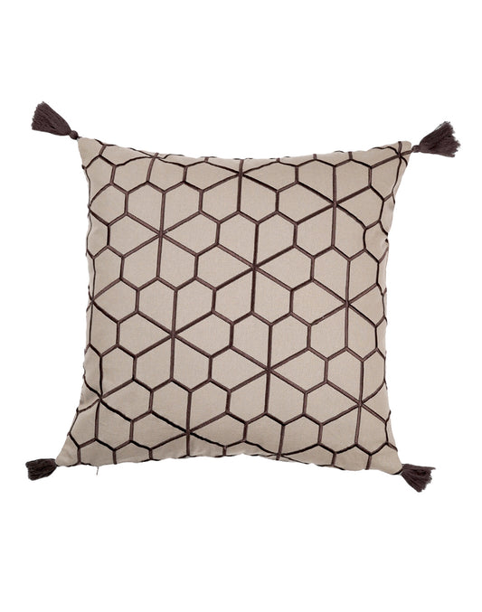 Set Of 2 - Brown Geometric Pattern Cotton Cushion Cover - 16"X16"