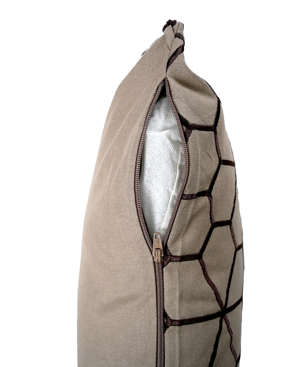 Set Of 2 - Brown Geometric Pattern Cotton Cushion Cover - 16"X16"