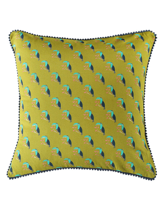 Set of 2 - Birds Of Paradise Green Cotton Cushion Cover - 16"x16"