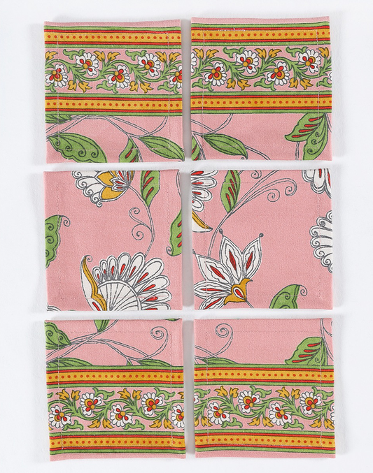 Set of 6 Pink Floral Coasters