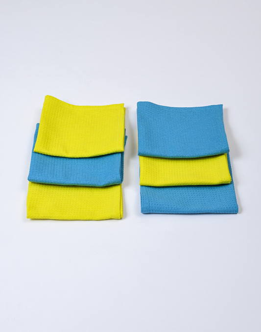 Blue & Yellow Waffle Face Towels