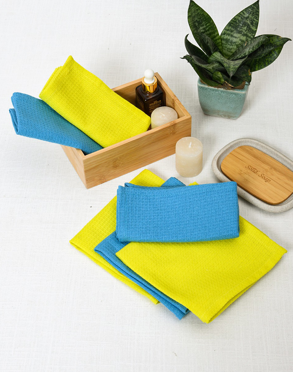 Blue & Yellow Waffle Face Towels