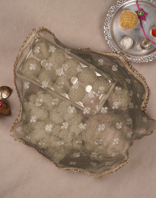 Gold Printed Thaal Cover set of 2| Pooja Thaal Cover| Festive Thaal Cover