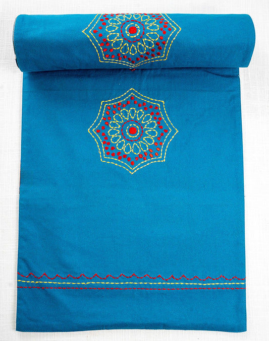 Blue Cotton Embroidered Center Table Runner