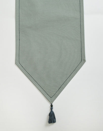 Modern Grey Cotton Table Runner With Tassel