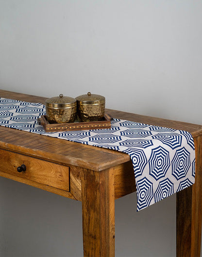 Blue Geometric Print Table Runner