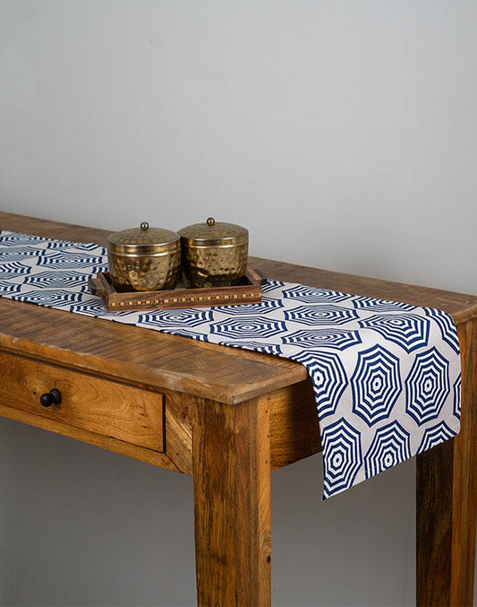 Blue Geometric Print Table Runner