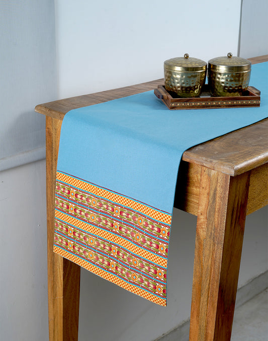 Blue Solid Runner With Printed Border