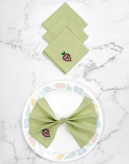 Set Of 4 - 8" Cocktail Grape Embroidered Napkins