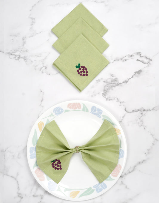 Set Of 4 - 8" Cocktail Grape Embroidered Napkins