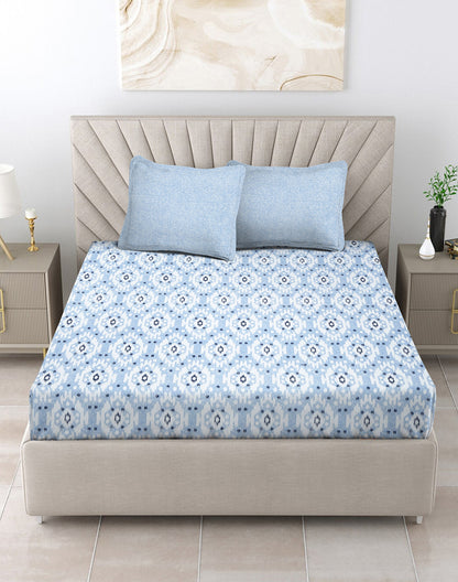 King Size- Ikat Print Cotton Bedsheet Set with 2 Pillow Covers