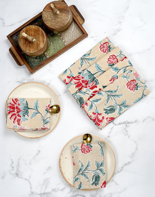 Set Of 6 - 16" Floral Cotton Printed Dinner Napkin
