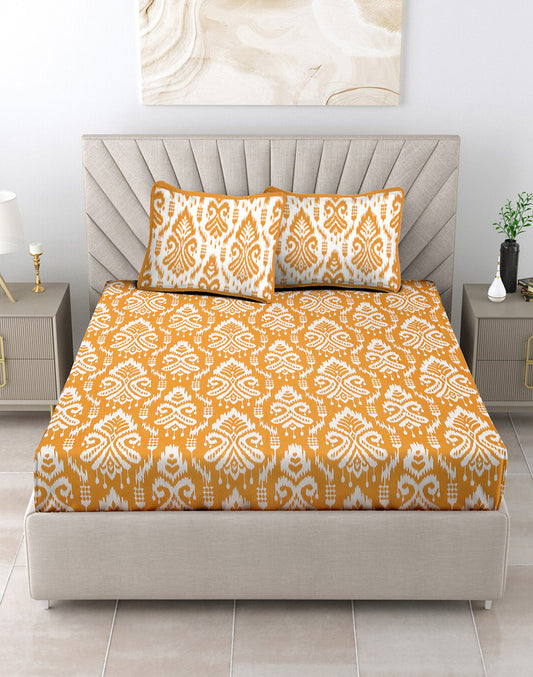 Queen Size - Yellow Cotton Bedsheet Set With 2 Pillow Covers