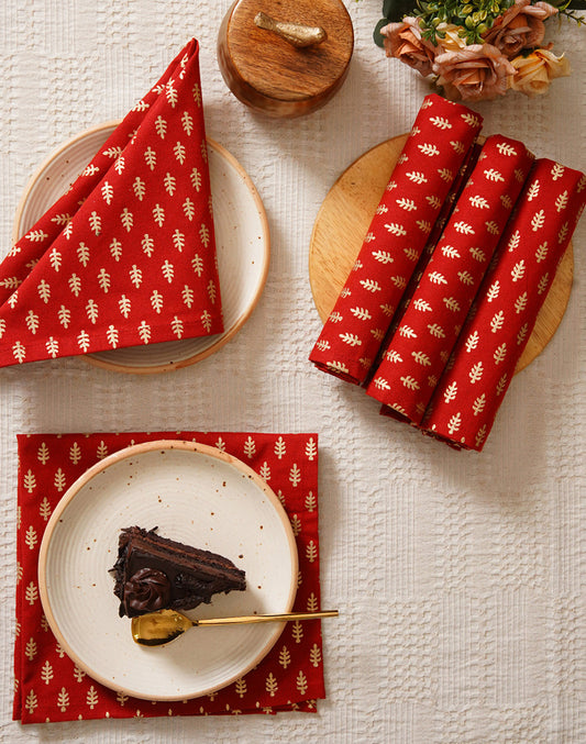 Set of 6 - 16" Red Decorative 100% Cotton Table Napkins