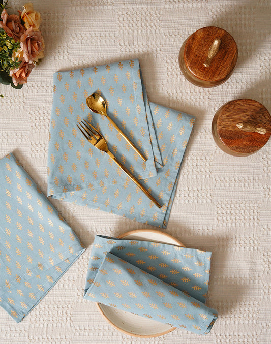 Set of 6 - 16" Blue Decorative 100% Cotton Table Napkins