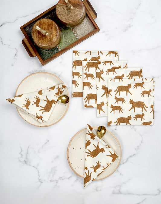 Set Of 6 - 12" Animal Print Cocktail Napkin / Small Cotton Napkins