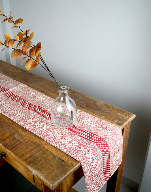 Red Block Printed Cotton Table Runner