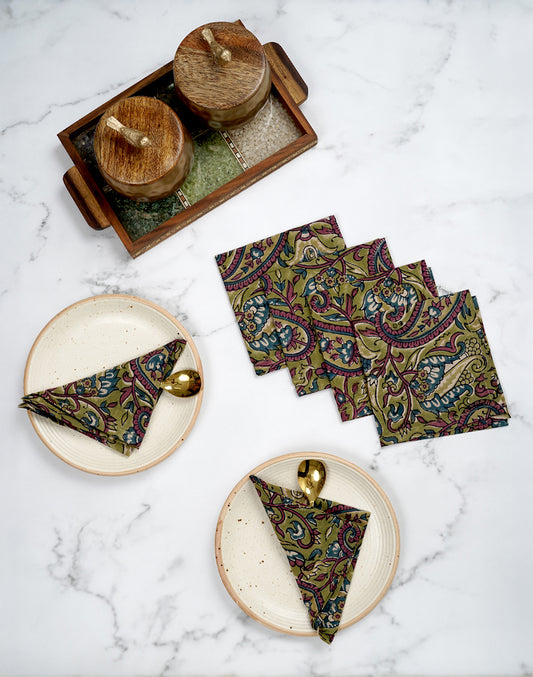 Set Of 6 - 10" Floral Printed Cocktail Napkin / Small Napkins