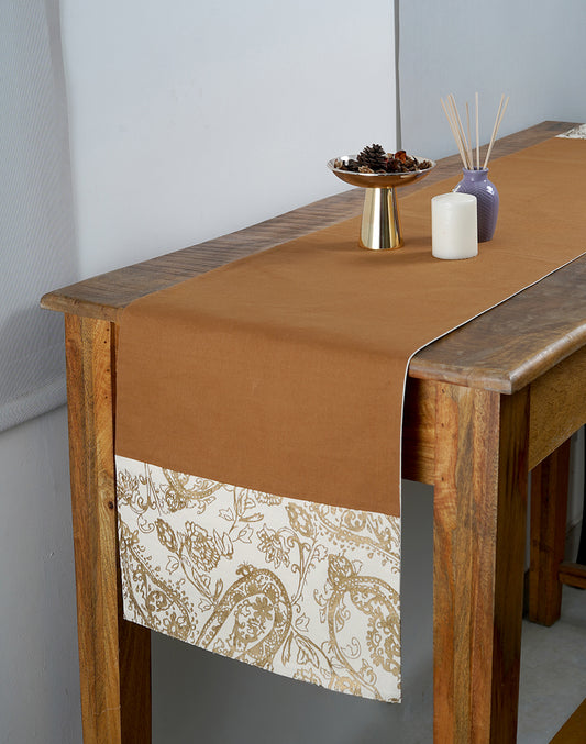 Brown Gold Printed Decorative Table Runner