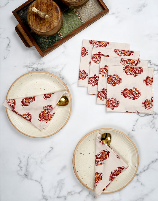 Set Of 6 - 10" Paisley Print Cotton Napkin/ Small Napkin